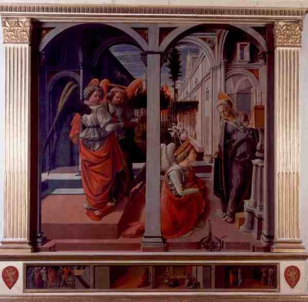 Annunciation, c.1445 (olja på panel) (se även 80047) (för detaljer se 99684 & 99686) av Fra Filippo Lippi