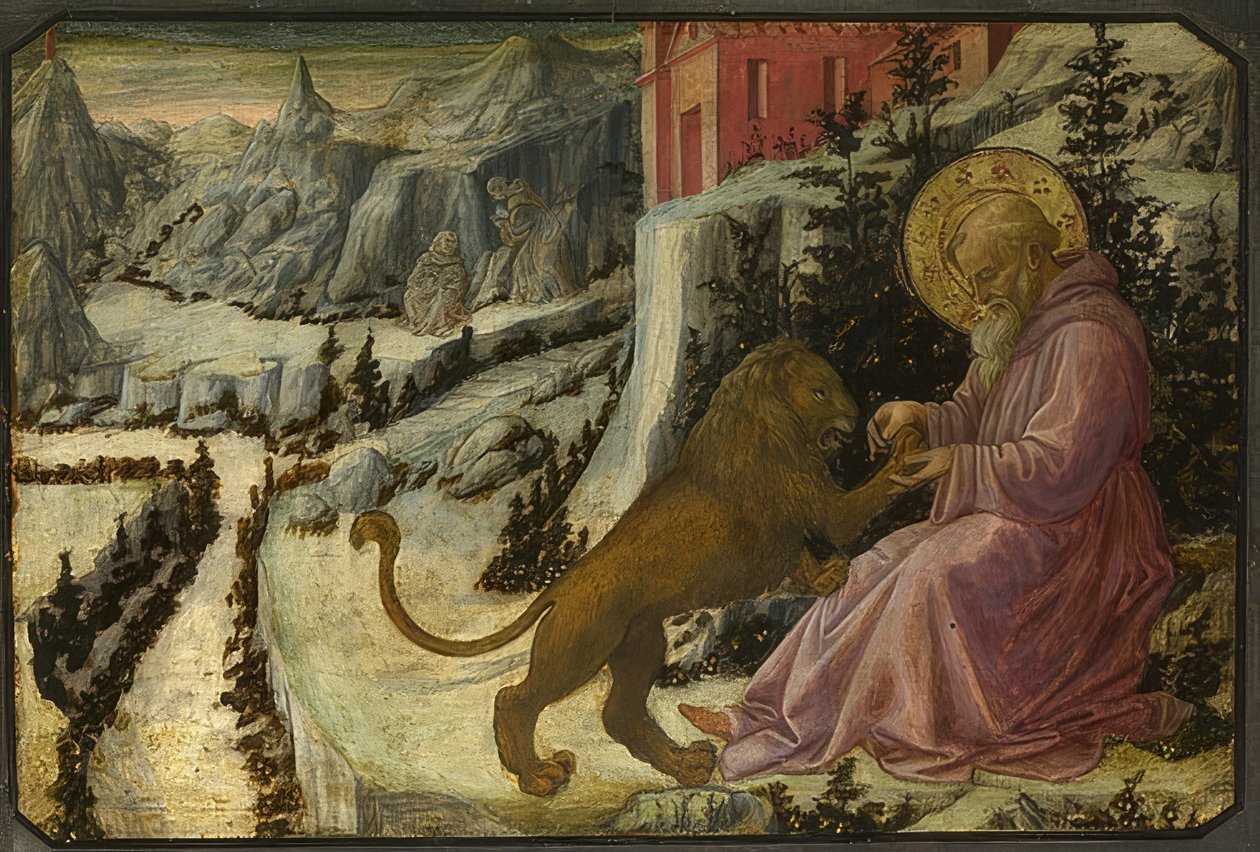 Sankt Hieronymus och lejonet (predella av altartavlan av Santa Trinità av Pistoia). 1455-60 av Fra Filippo Lippi
