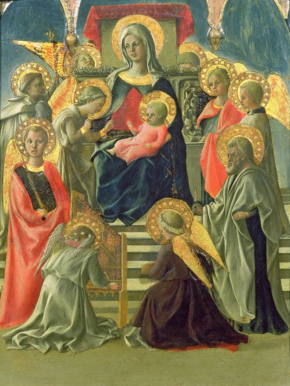 Madonna and Child Enthroned with Angels and Saints (tempera på panel) (se även 63779) av Fra Filippo Lippi