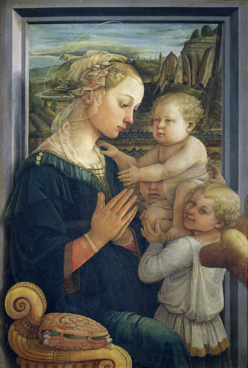 Madonna och barn med änglar, ca 1455 (tempera på panel) av Fra Filippo Lippi
