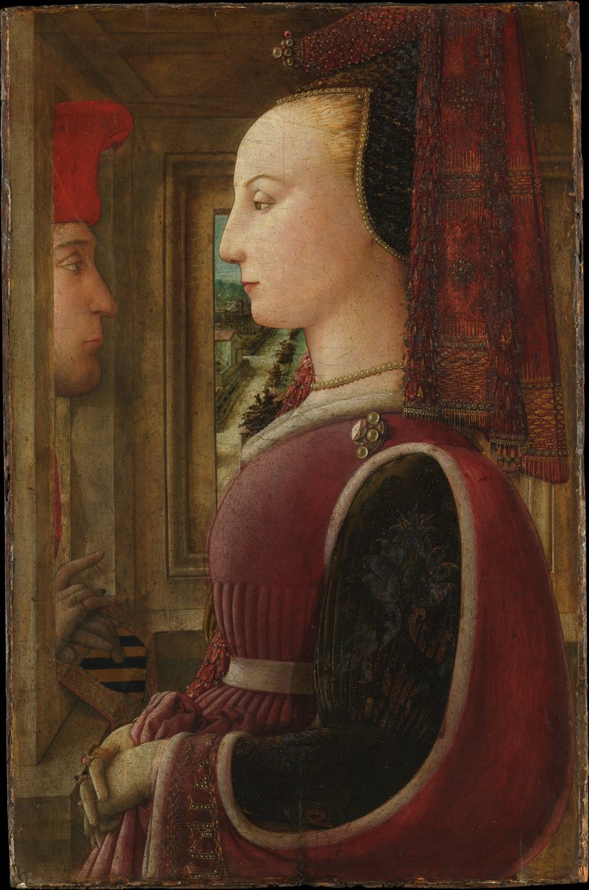 Porträtt av en kvinna med en man vid ett fönster av Fra Filippo Lippi
