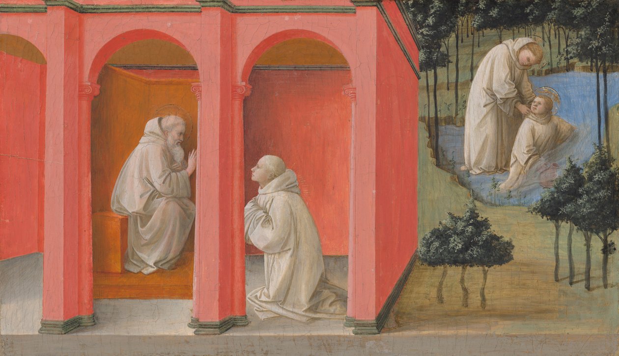 Sankt Benedictus beordrar Sankt Maurus att rädda Sankt Placidus, ca 1445-1450 (tempera på pannå) av Fra Filippo Lippi