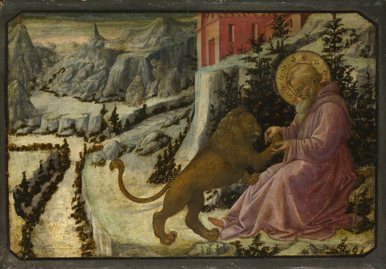 Sankt Hieronymus och Lejonet Predella panel av Pistoia Santa Trinità altartavla, 1455-1460 av Fra Filippo Lippi