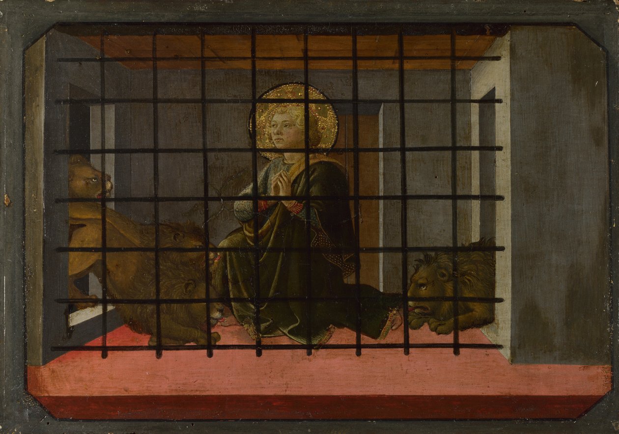 Saint Mamas i fängelse kastas till Lions Predella Panel i Pistoia Santa Trinità altartavla, 1455-1460 av Fra Filippo Lippi