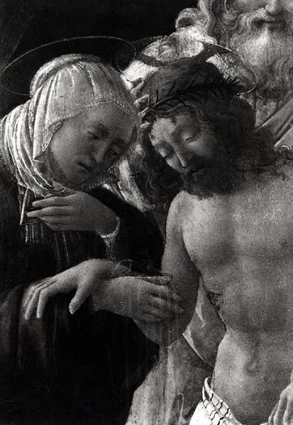 Gravläggningen, detalj av Jungfrun och Kristus av Fra Filippo Lippi