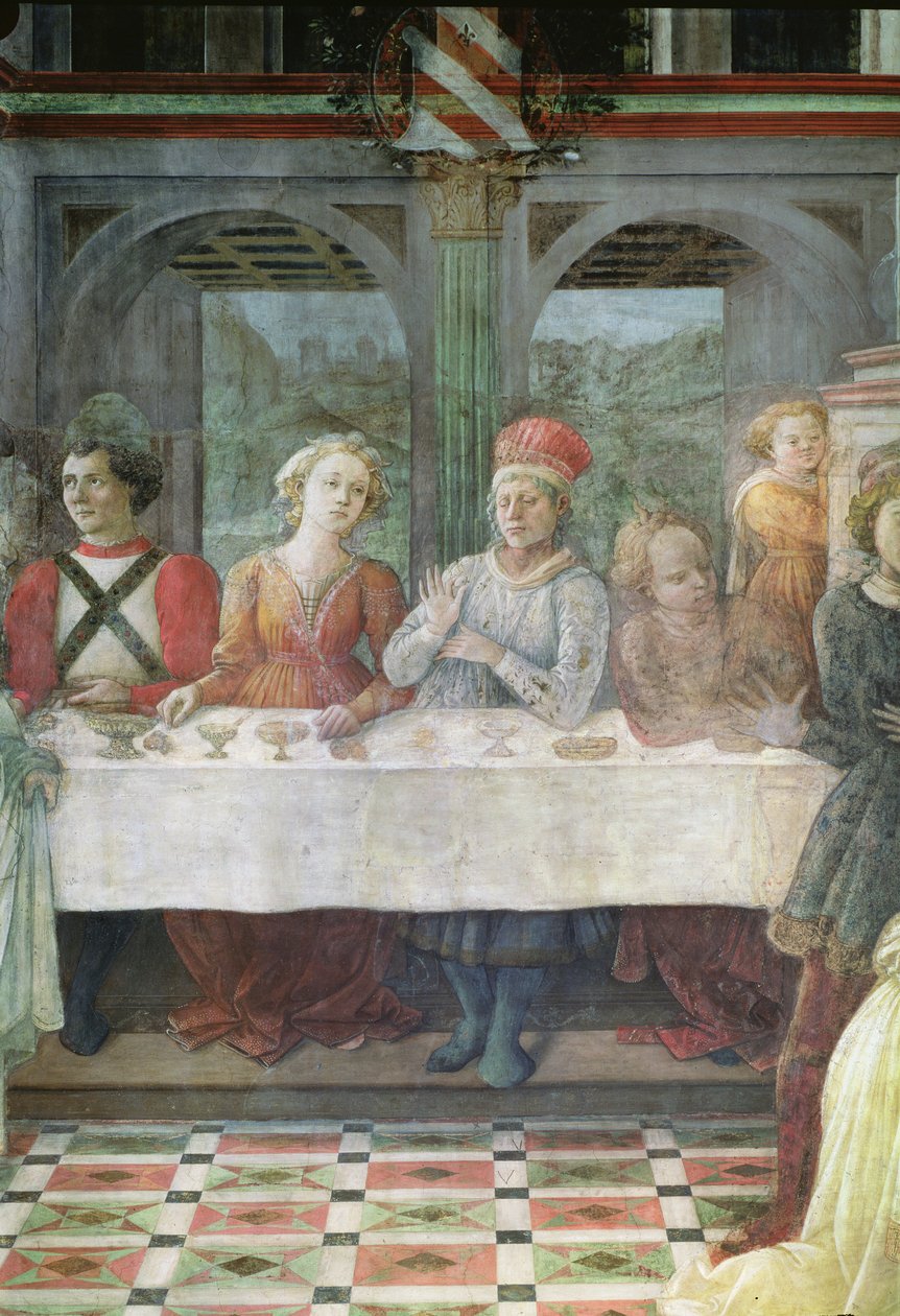 Herodes högtid: detalj av figurer vid mittbordsfresk se även 60431 & 60432 av Fra Filippo Lippi