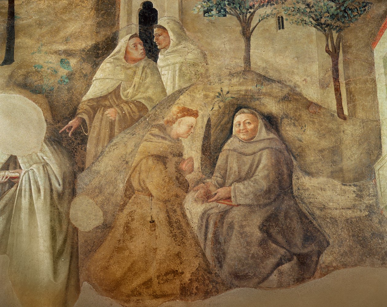 The Reform of the Carmelite Rule, detalj av fyra karmelitbröder, c.1422 freskdetalj från 94764 av Fra Filippo Lippi