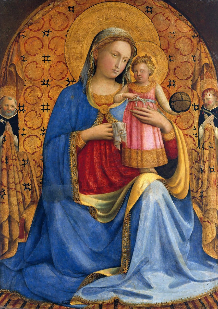 Madonna och barn med heliga Dominic och Peter Martyr Madonna dell Umilitá, ca. 1433 av Fra Giovanni Angelico da Fiesole