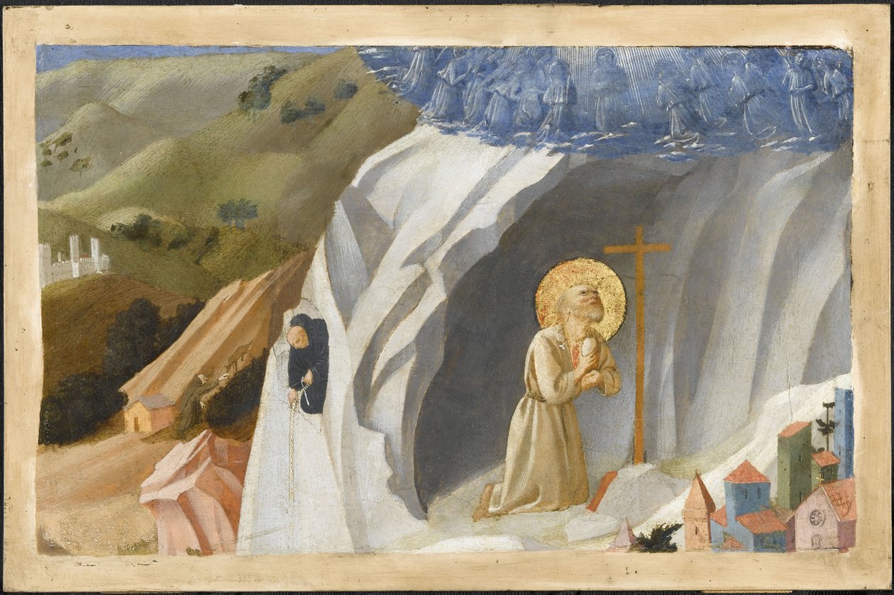 Sankt Benedictus frestad i vildmarken, 1430 av Fra Giovanni Angelico da Fiesole