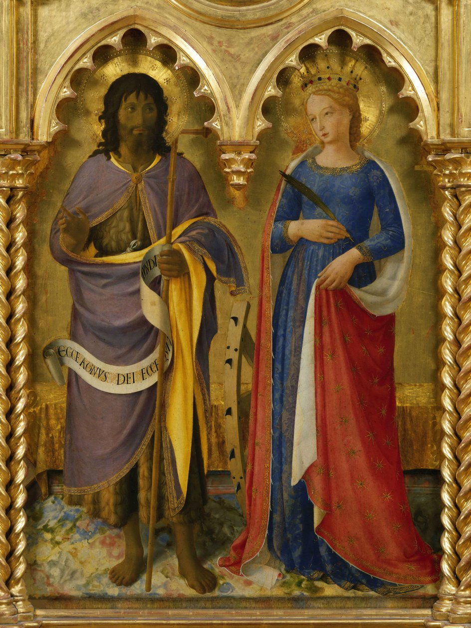 Saint John the Baptist och Saint Catherine of Alexandria Från Perugia altartavla, ca 1437. av Fra Giovanni Angelico da Fiesole