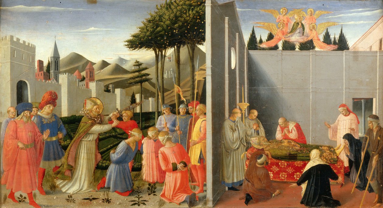 Saint Nicholas befriar en oskyldig man dömd till döden från Perugia altartavla, ca 1437. av Fra Giovanni Angelico da Fiesole