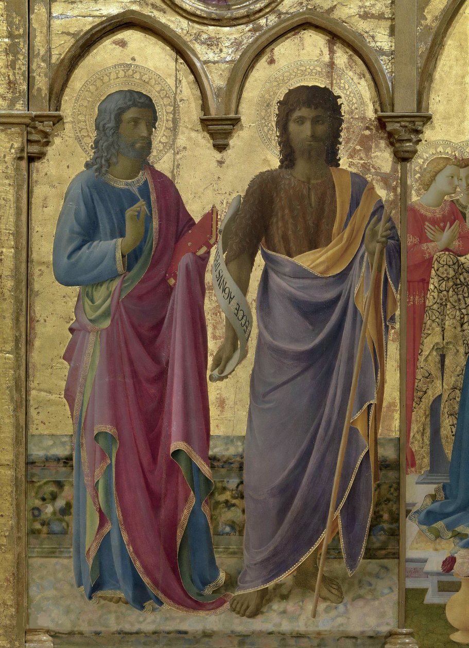De heliga Johannes Döparen och Johannes evangelisten. Cortona Polyptych, ca 1437. av Fra Giovanni Angelico da Fiesole