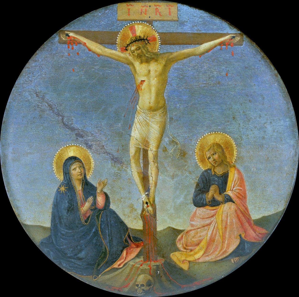 Korsfästelsen med Maria och Johannes evangelisten Tondo, ca. 1440. av Fra Giovanni Angelico da Fiesole
