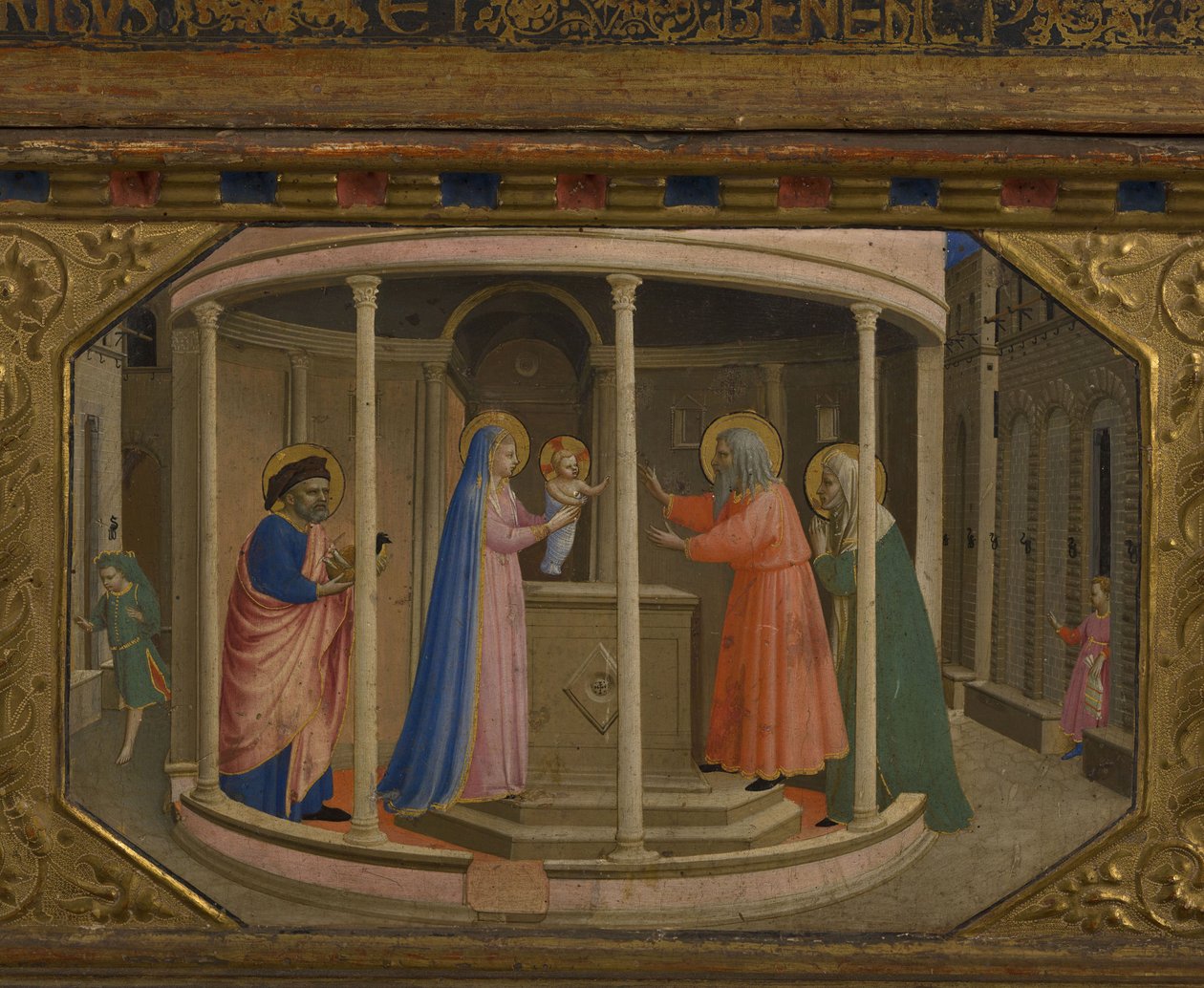 Presentationen i templet Annunciationstabellen med 5 Predella-scener, 1430-1432 av Fra Giovanni Angelico da Fiesole