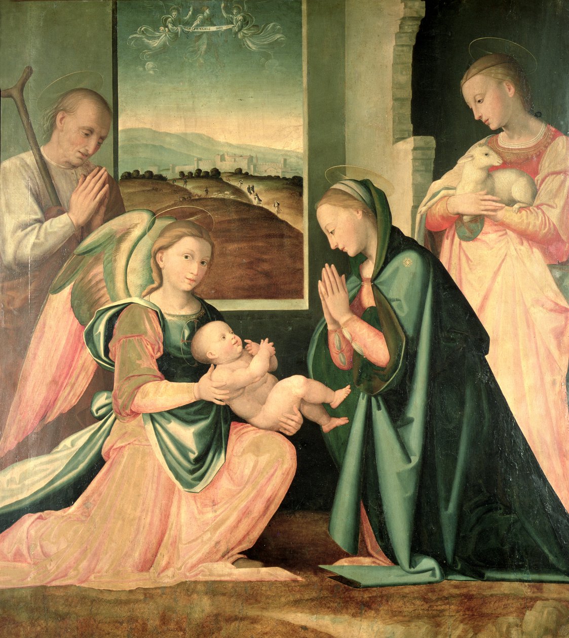 Den heliga familjen med den heliga Agnes av Fra da Pistoia Paolino