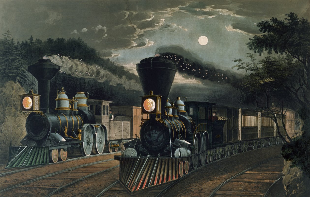 "Lightning Express"-tågen, pub. av Currier och Ives, New York, 1863 av Frances Flora Bond Palmer