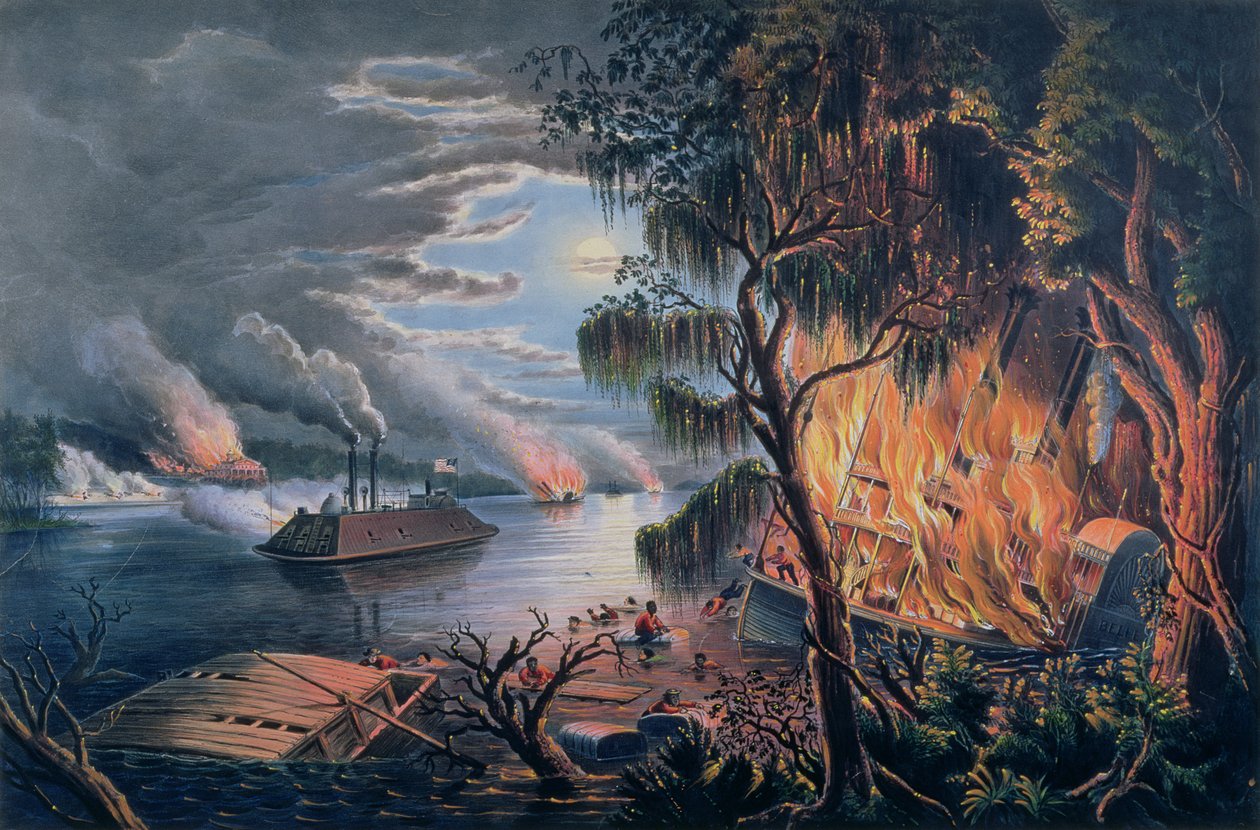 Mississippi i krigstid, pub. av Currier and Ives, New York, 1865 (se även 87959) av Frances Flora Bond Palmer