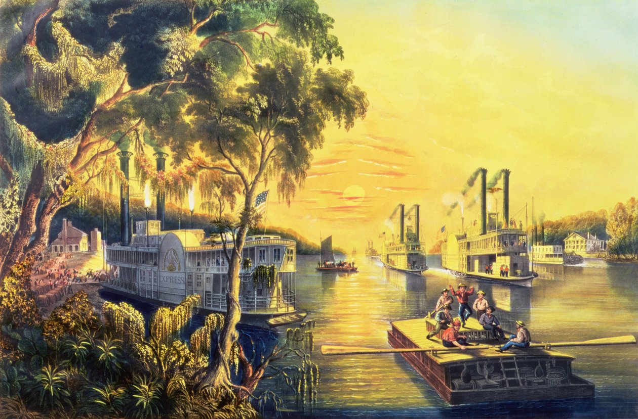 Mississippi i fredens tid, pub. av Currier and Ives, New York, 1865 (se 87963) av Frances Flora Bond Palmer
