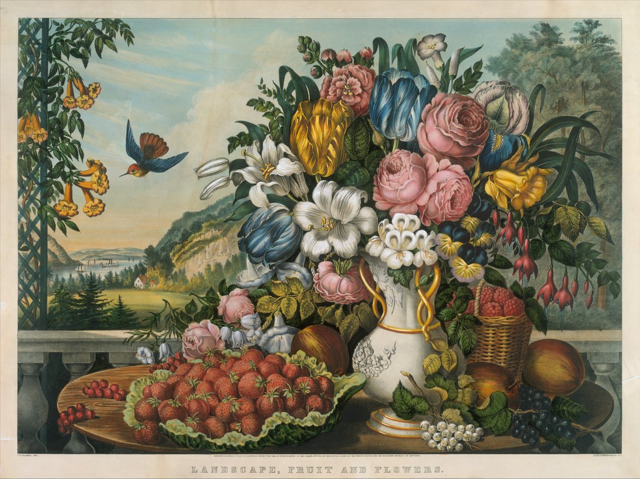 Landskap, frukt och blommor, 1862 av Frances Flora Bond Palmer