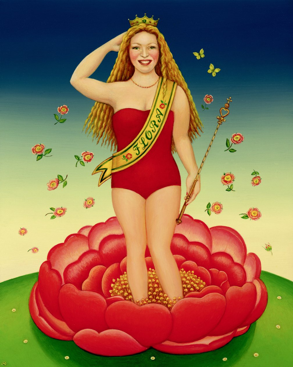 Flora, 2000 (olja och tempera på panel) av Frances Broomfield