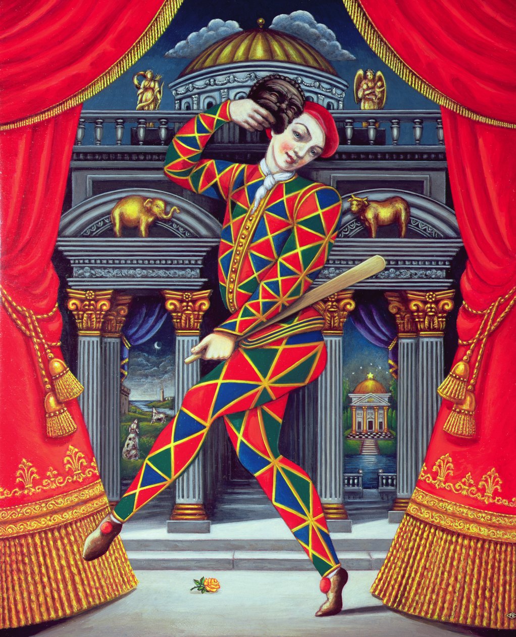 Harlequin at the Gates of Horn and Ivory, 2007 (olja och tempera på panel) av Frances Broomfield