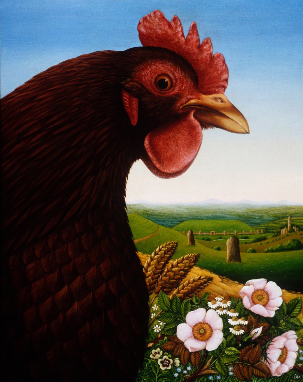 Music of a Lost Kingdom (Big Chicken), 1987 (olja och tempera på panel) av Frances Broomfield