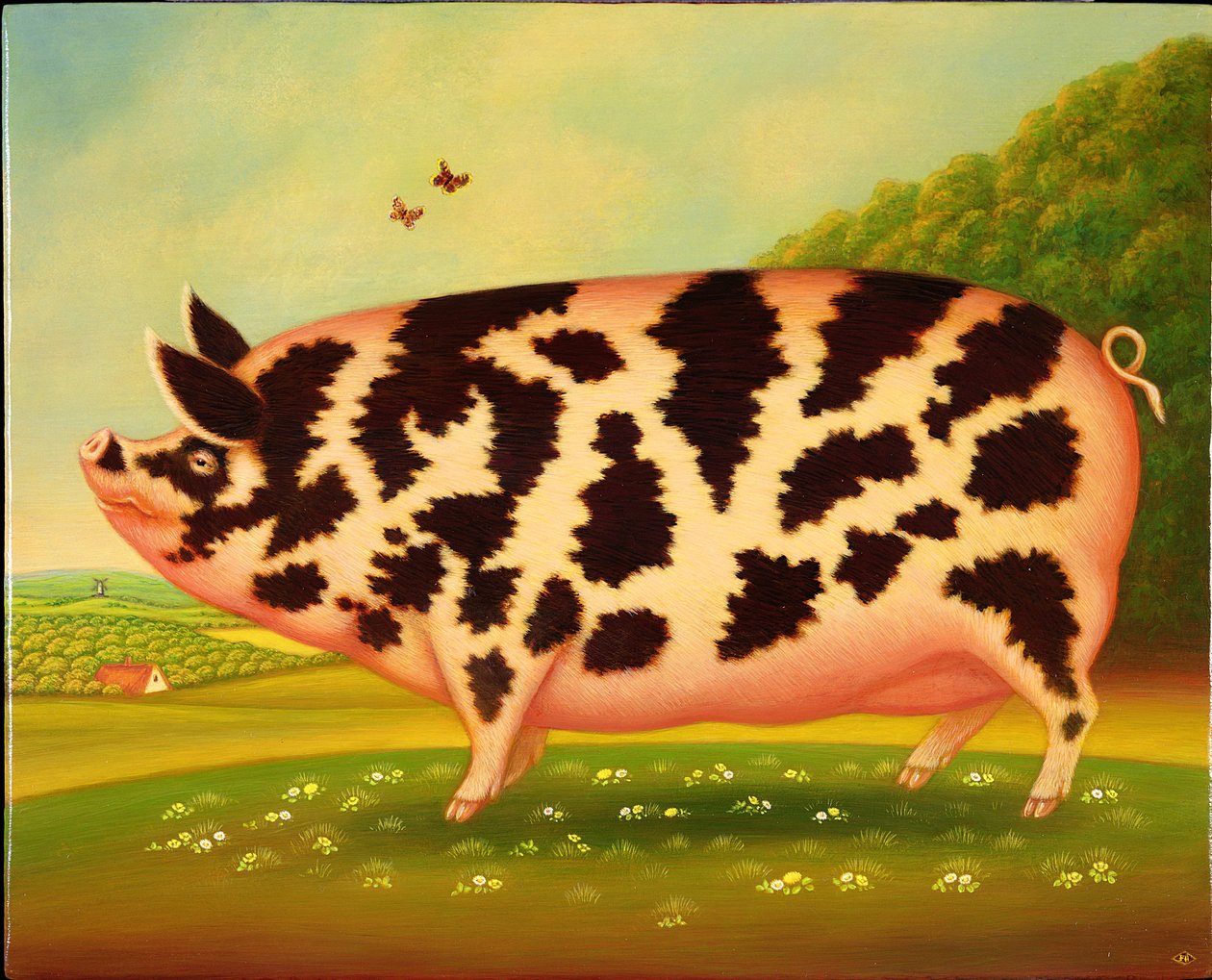 Old Spot Pig, 1998 (olja och tempera på panel) av Frances Broomfield