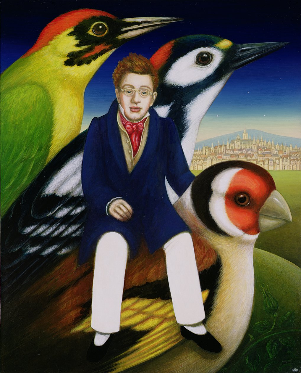 Schubert och fåglarnas språk, 2000 (olja och tempera på panel) av Frances Broomfield