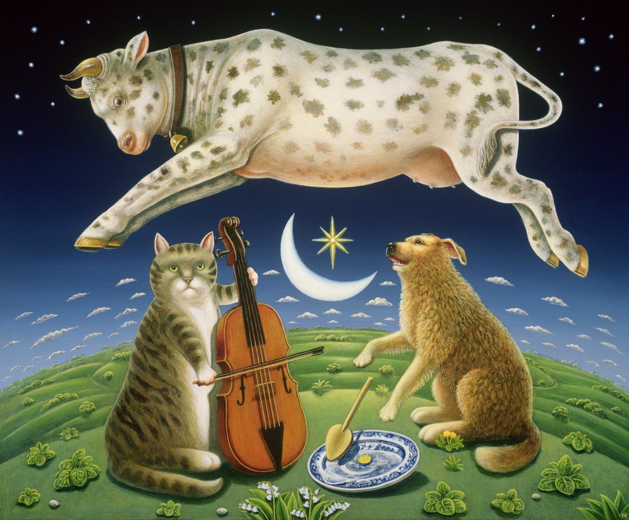 The Cat and the Fiddle, 2004 (olja och tempera på panel) av Frances Broomfield