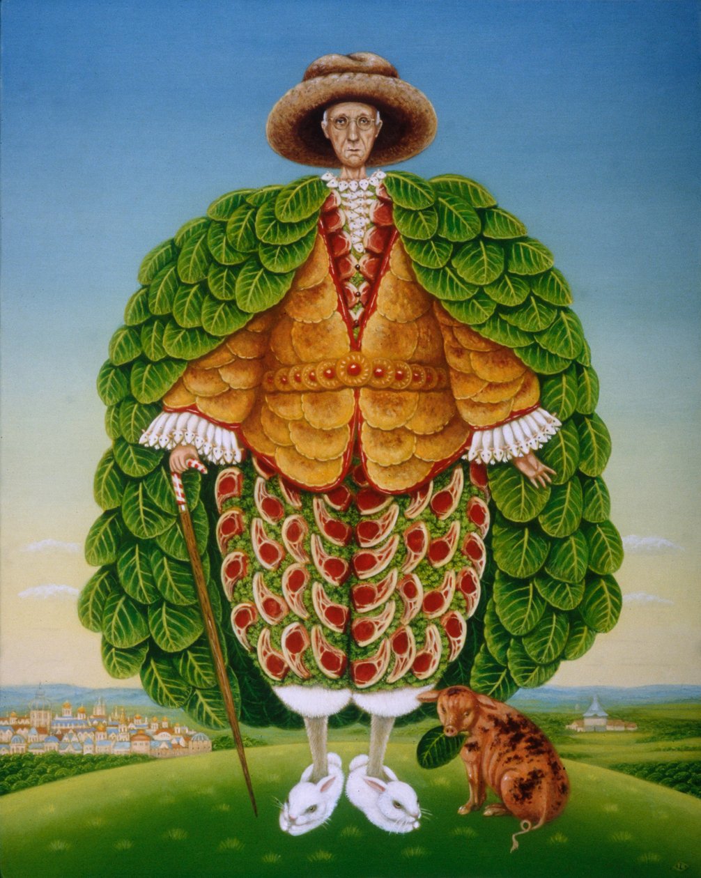 The New Vestments (Ivor Cutler som karaktär i dikten Edward Lear), 1994 (oljor och tempera på panel) av Frances Broomfield