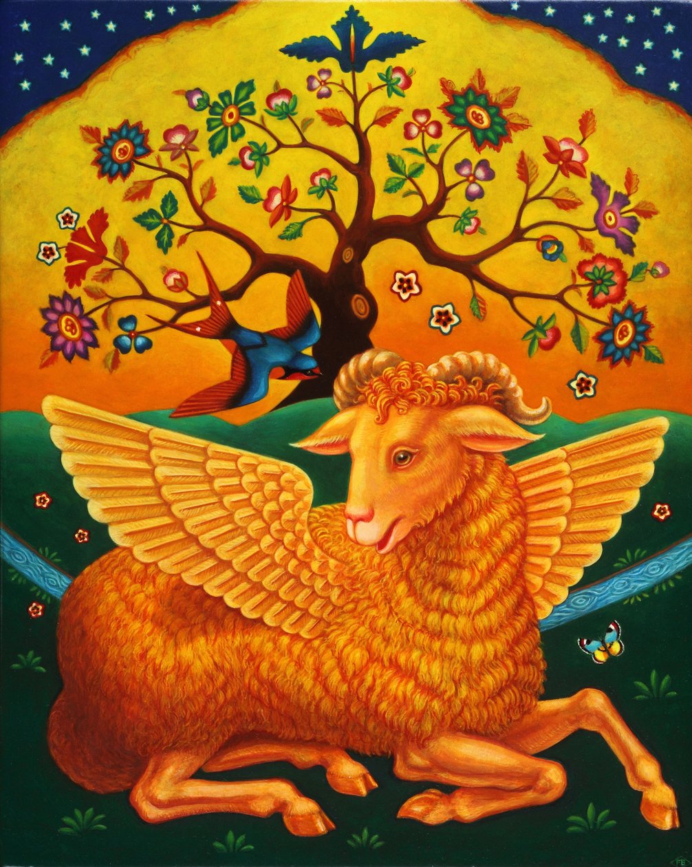 The Bag with the Golden Fleece, 2011 (oljor och tempera på panel) av Frances Broomfield