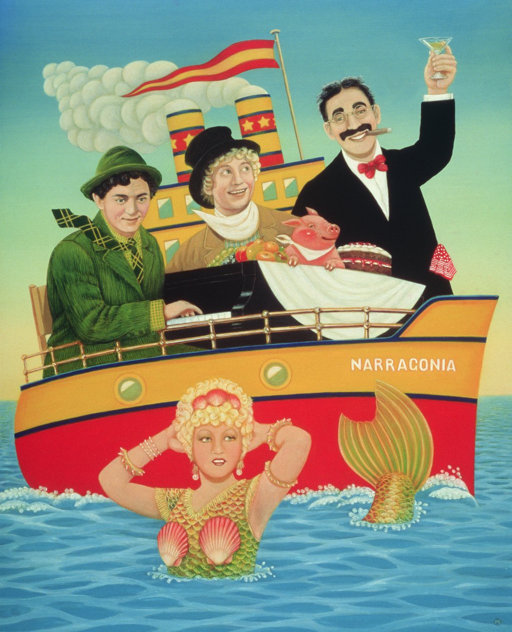 Three Men in a Tub, 1994 (olja och tempera på panel) av Frances Broomfield
