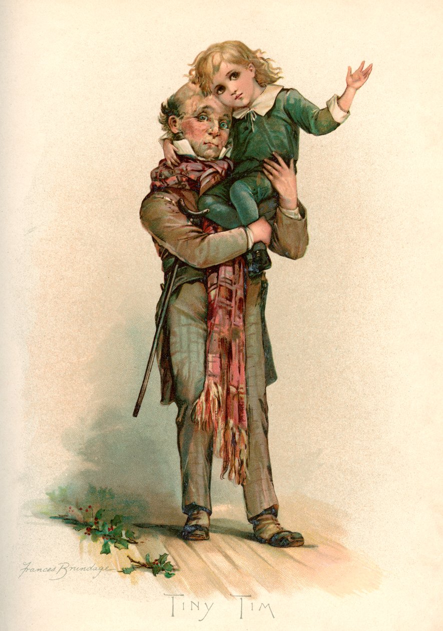 Bob Cratchit bär Tiny Tim av Frances Brundage