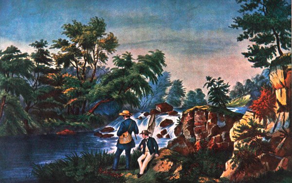 The Trout Stream, publicerad av Currier & Ives av Frances Flora Bond (c.1812 76) (after) Palmer