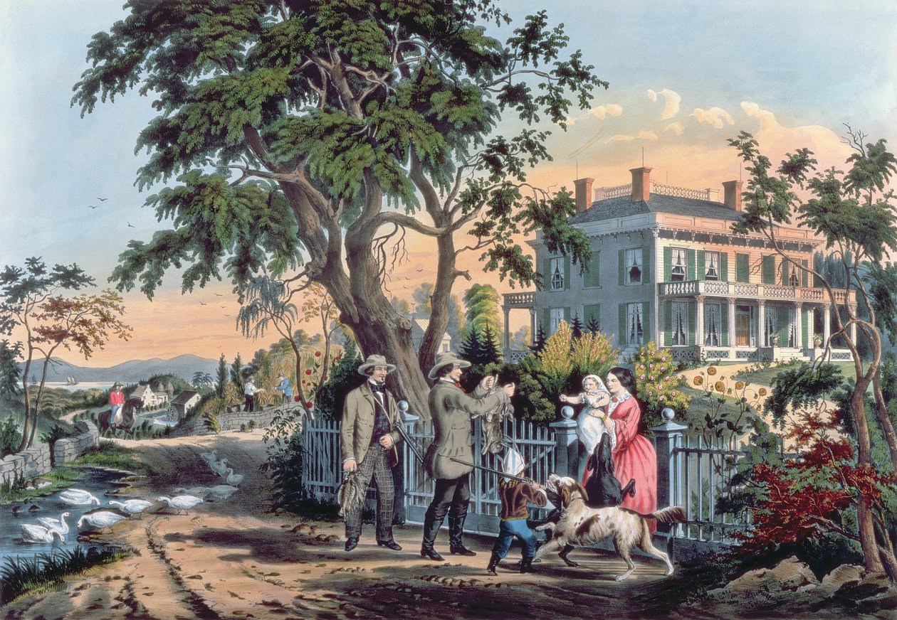 Efter jakten, graverad av Nathaniel Currier (1813-88) 1855 av Frances Flora Bond Palmer