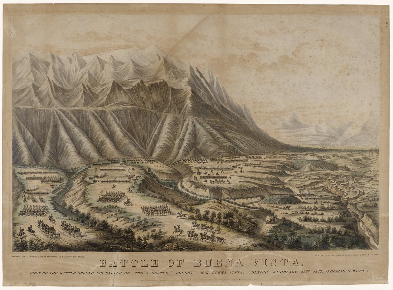 Slaget vid Buena Vista, 1847 (kromolitografi på vävt papper) av Frances Flora Bond Palmer