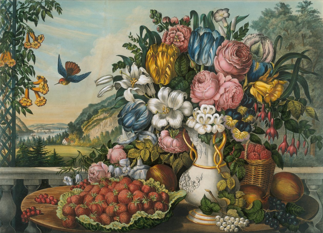 Landskap - frukt och blommor, 1862. av Frances Flora Bond Palmer