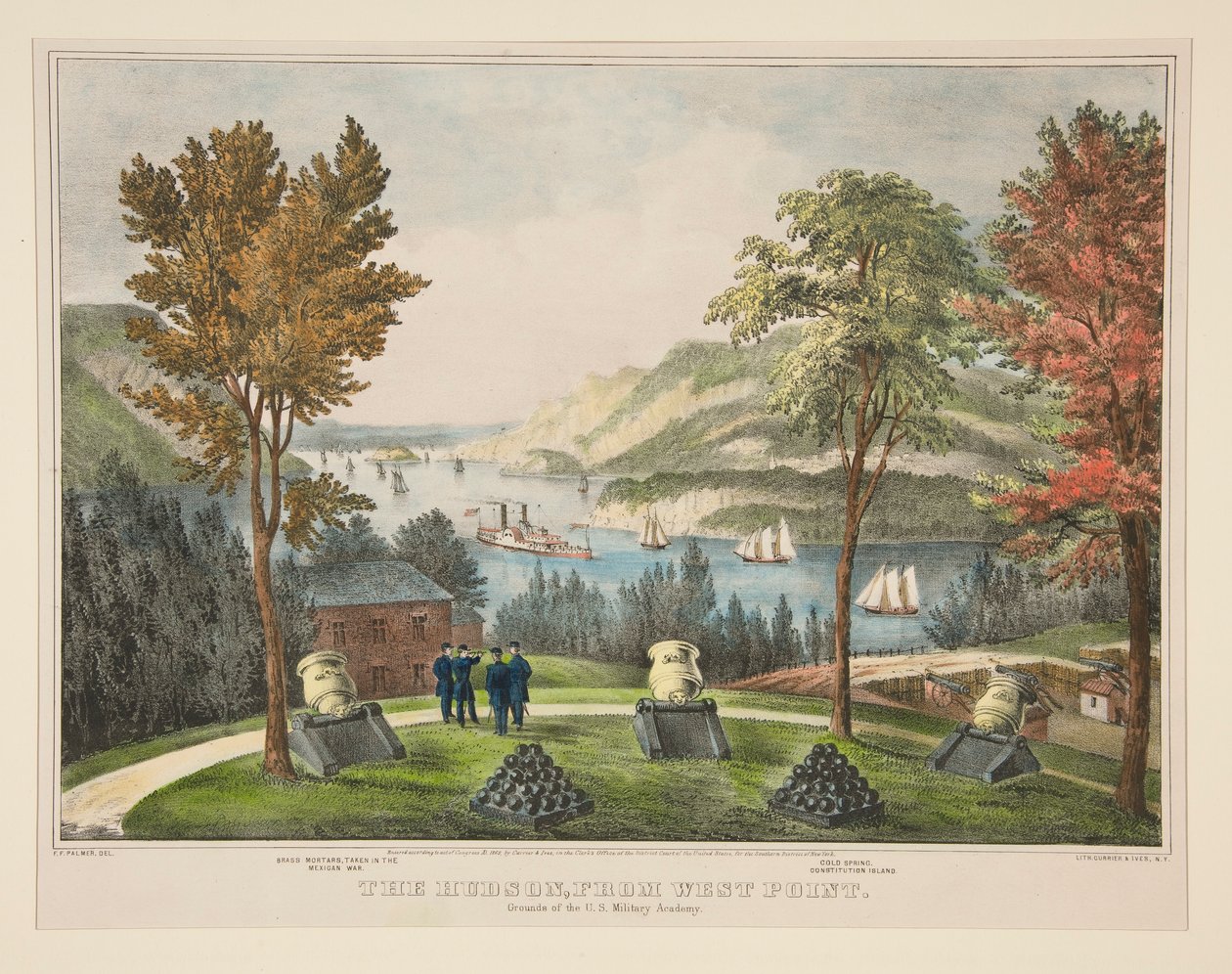 The Hudson, från West Point. U.S. Military Academys grunder av Frances Flora Bond Palmer