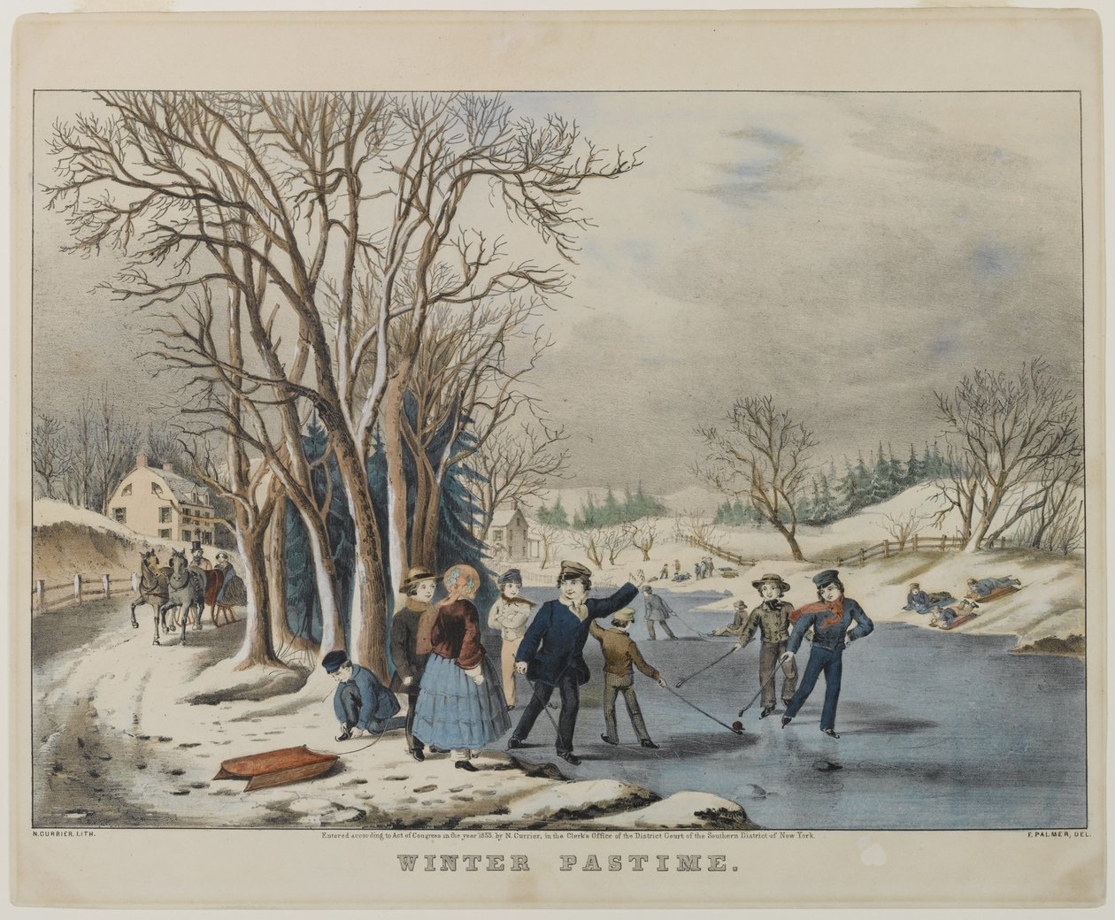 Winter Pastime, graverad av Nathanial Currier (1813-88), 1855 (handfärgad litho) av Frances Flora Bond Palmer