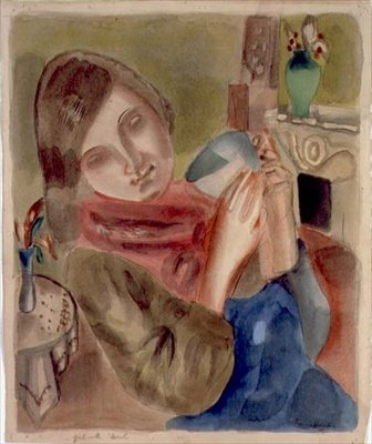 Flicka med en skål (akvarell på papper) av Frances Hodgkins