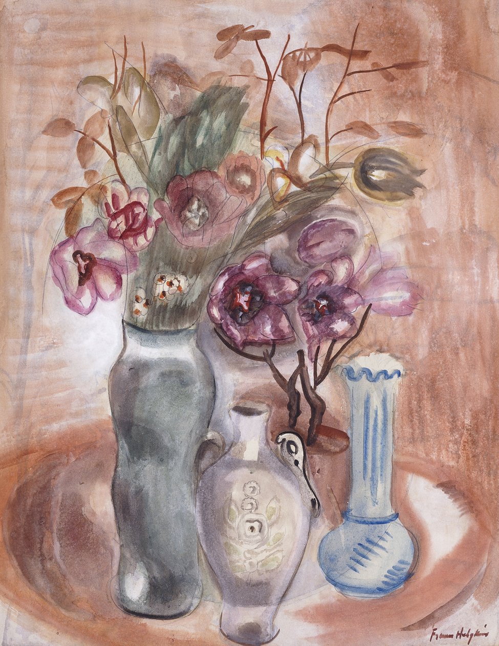 Stilleben med blommor och vaser av Frances Hodgkins