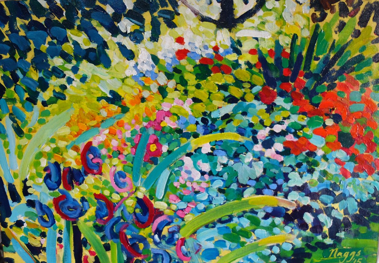 Hot Summer Border, 2015 (akryl på duk) av Frances Naggs