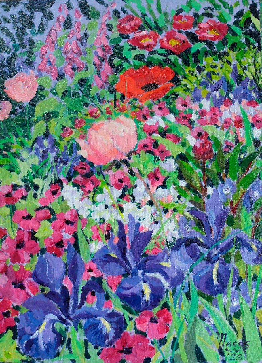 Summer Border, 2023 (akryl på duk) av Frances Naggs
