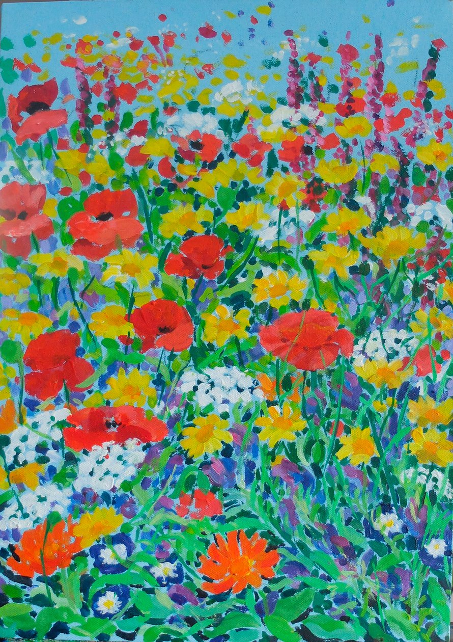 Wild Flower Meadow, 2024 (akryl på duk) av Frances Naggs