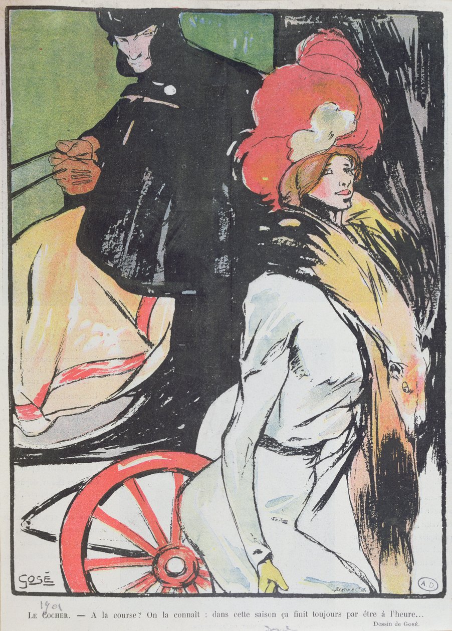 Teckning som föreställer en taxichaufför med en kurtisan, 1901 av Francesc Xavier Gosé