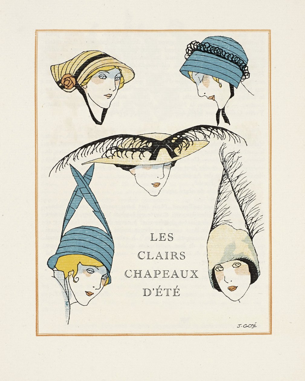 The Clear Summer Hats, pub. 1914 (stenciltryck) av Francesc Xavier Gosé