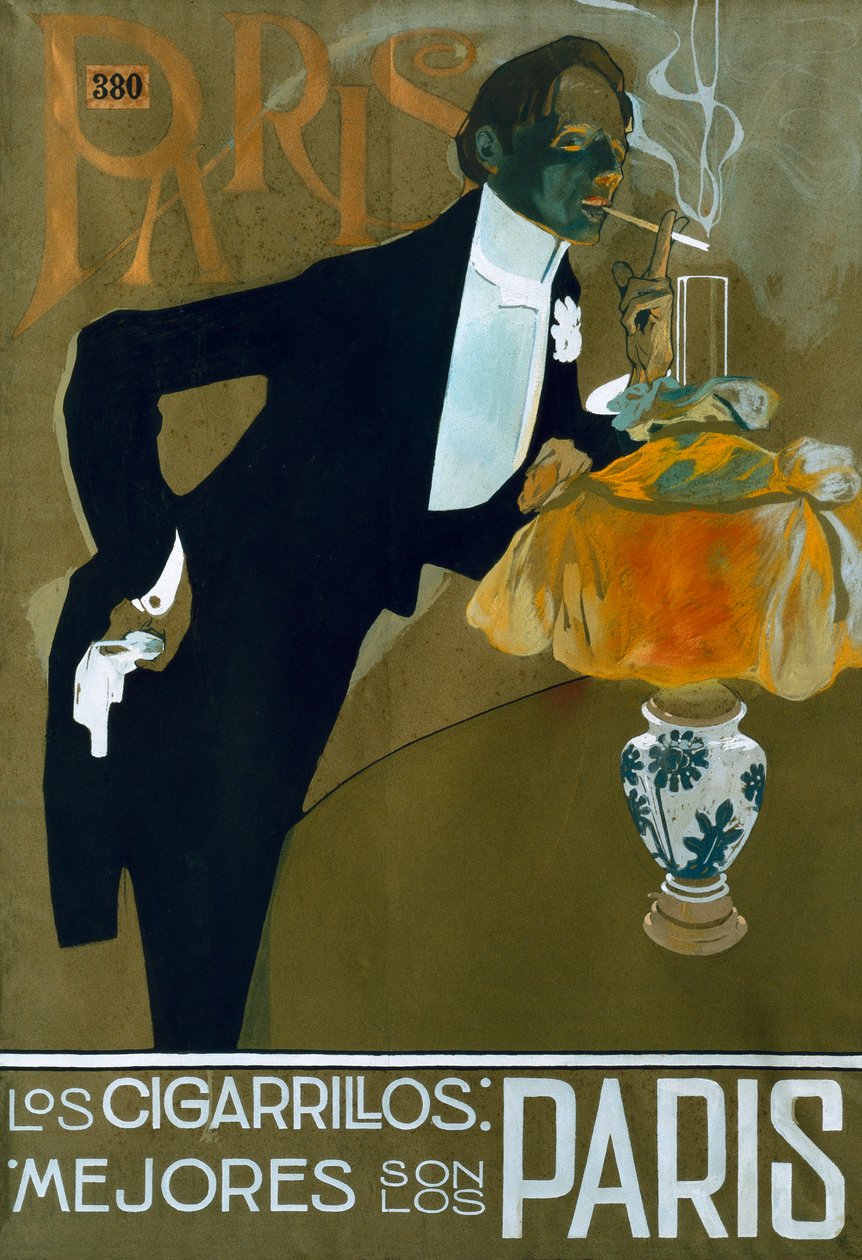 "De bästa cigaretterna är de från Paris", 1900-talet (affisch) av Francesc Xavier Gosé