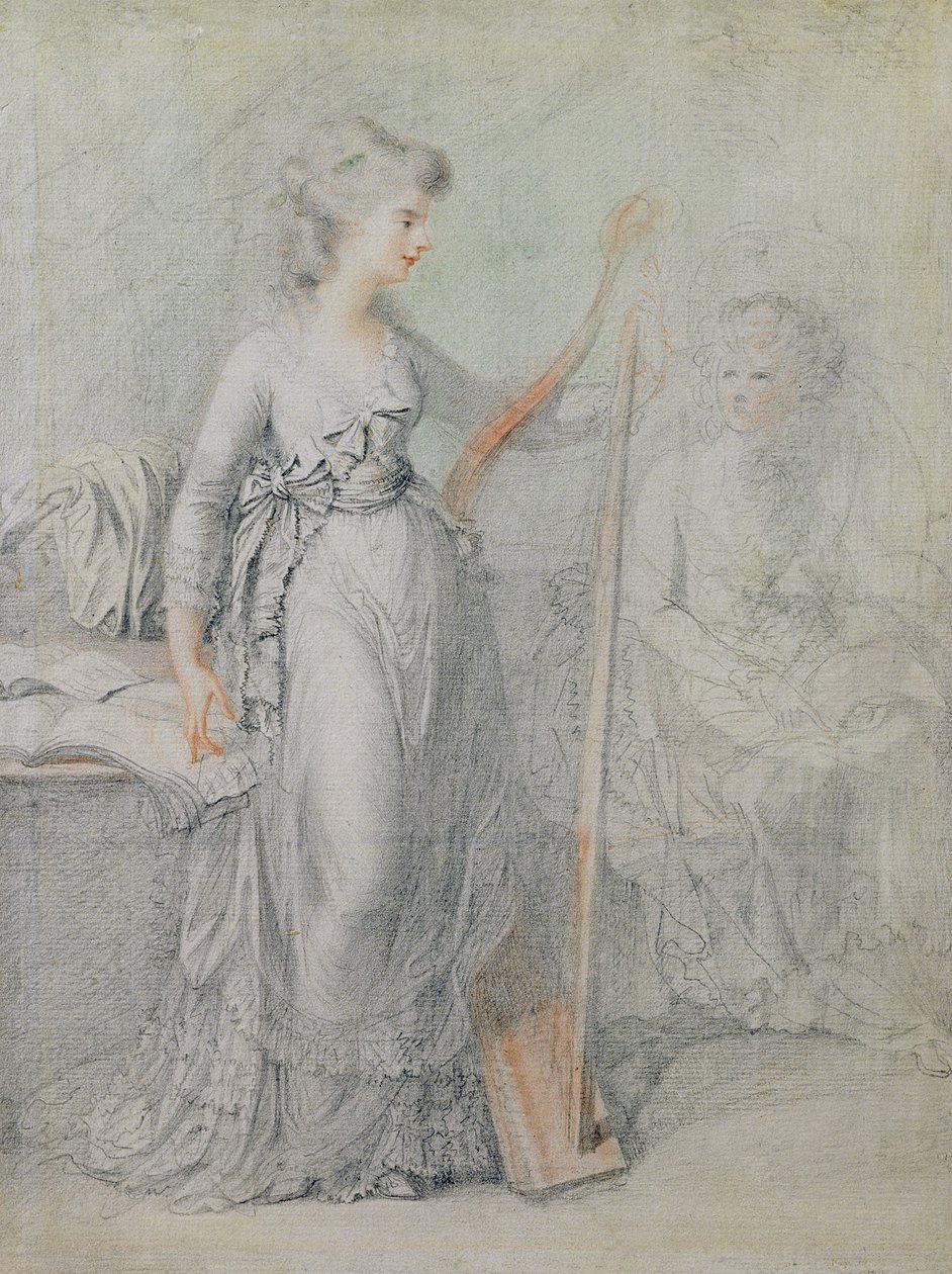 Georgiana, hertiginna av Devonshire (svart bly och röd krita) av Francesco Bartolozzi