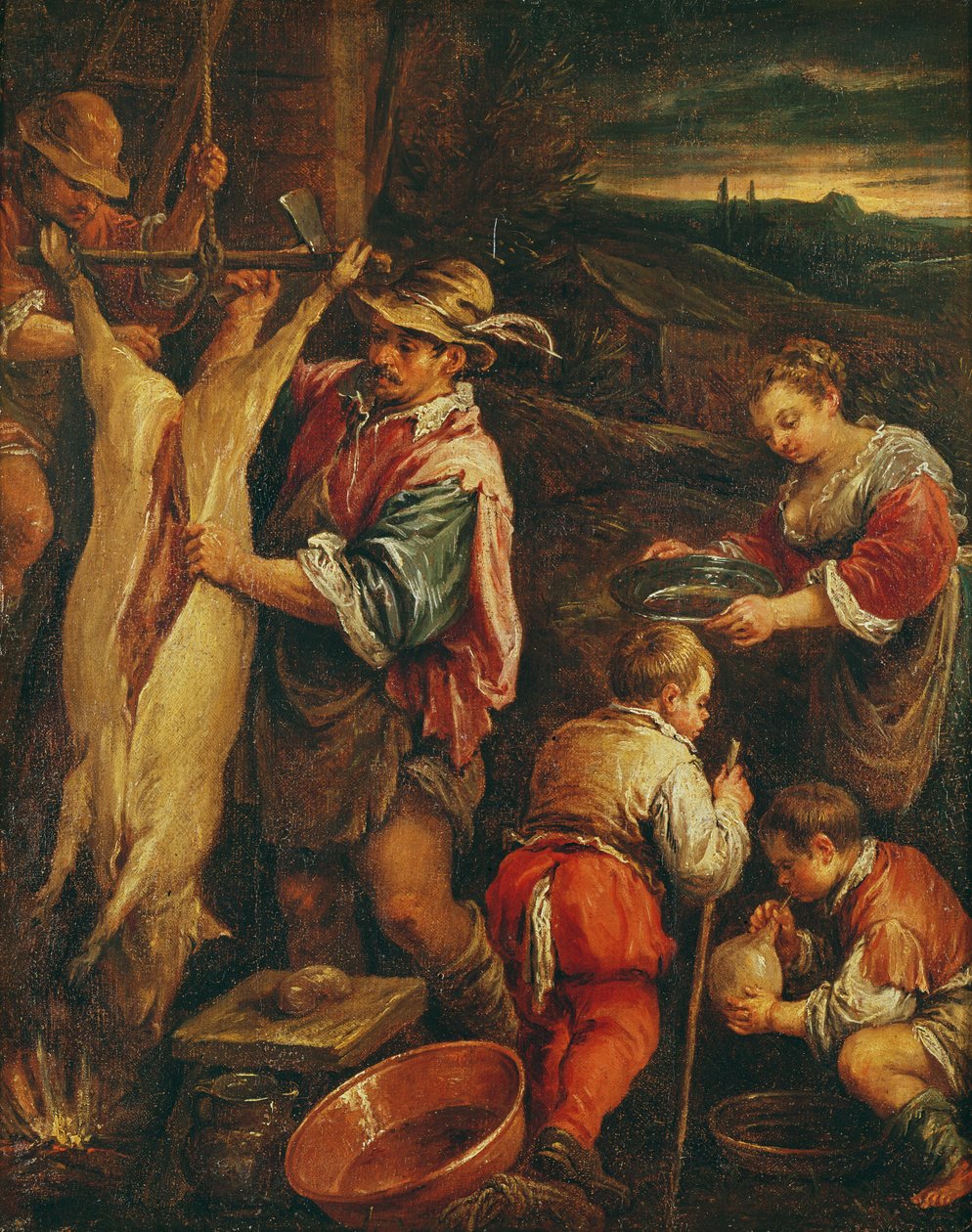 En bonde som flår ett fläsk av Francesco Bassano