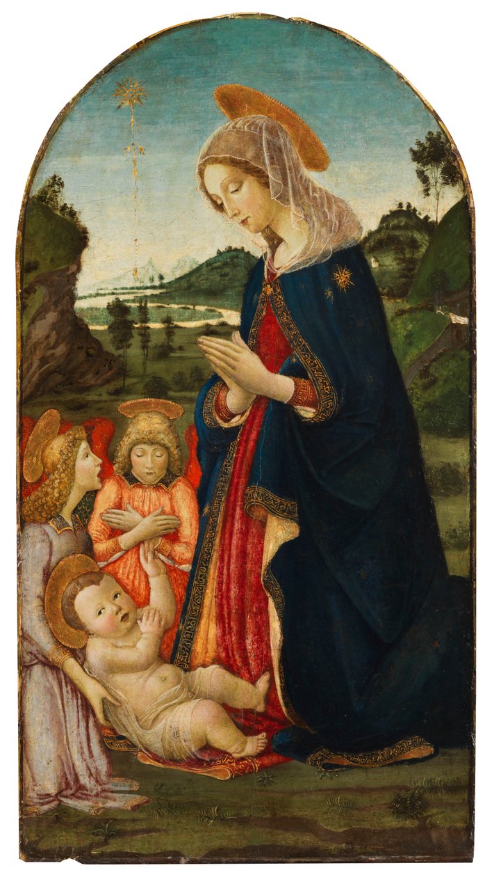 Tillbedjan av Kristus med två änglar av Francesco Botticini